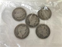 5 Barber Silver Dollars