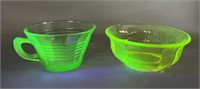 Uranium Glass Cup and Bowl