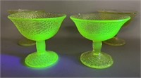 Four L.E. Smith Vaseline Glass Sherbet Cups