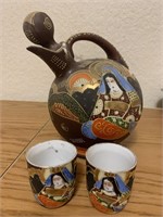 Japanese Wine Decanter & Cups Satsuma Style