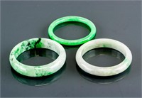 3 PC Assorted Burma Green Jadeite Carved Bangle