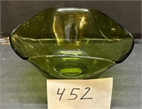 Vintage avocado green glass bowl with folded edge