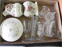 Box Lot of Vases, Sugar & Creamer, Candy Dish