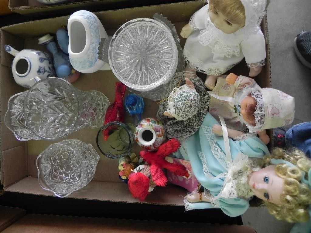 Lot of Dolls, Glassware, Etc.