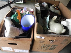 2 Boxes of Figurines, Tea Kettle, What-Nots,