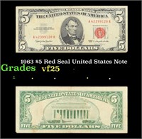 1963 $5 Red Seal United States Note Grades vf+