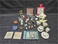 Group of porcelain cats, glass animals, sea