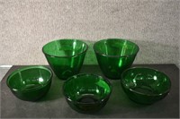 5 Anchor Hocking Forest Green Bowls