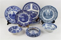10 Pcs. Staffordshire & Blue Willow, Plates/Bowls+