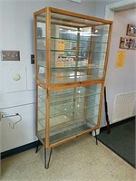 Antique Waddell glass 2 pc locking display cabinet