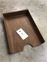 Vintage single dark walnut wood letter tray