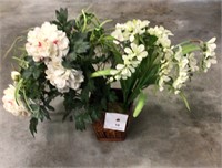 White floral decor with vase greenery