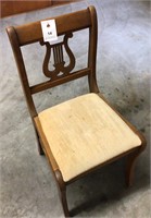 Solid antique wood chair,17x18" seat cream cushion