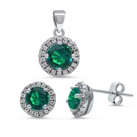 Round 4.00ct Emerald & White Topaz Jewelry Set