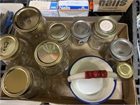 canning jars and red,white,blue basket