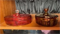 (2) BOHEMIAN GLASS COVERED DISHES