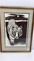 Tiger print signed by artist, matted under glass