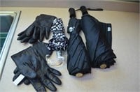 Lot of 3 Umbrellas & 2 Ladies Leather Gloves