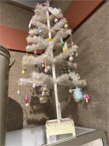 Folk Art Style Tinsel Tree with Ornaments