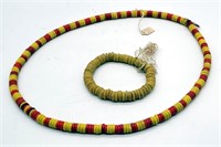 African Trade Beads - Yellow & Red Bracelet & Neck