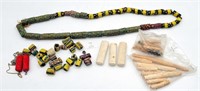 African Trade Beads - Green & Yellow, Loose, Bone