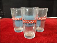 3 Monopoly Millionaires Club Beer Glasses