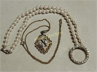 estate necklaces faux pearls & rhinestone & gold !