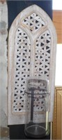Rattan wall candle sconce, 20" tall - Welcome sign