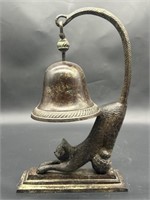 Vintage Figural Bronze Cat Bell on Stand