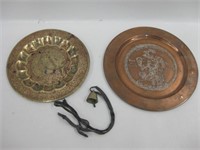 11" Copper Plate Brass Plate & Brass Bell