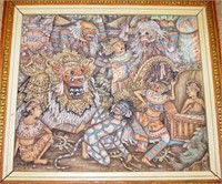Framed Javanese traditional painting on canvas