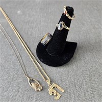 Collection of 14K Gold Rings & Chains w/ Pendants