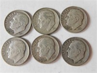 6 liberty dimes 1950's