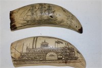 Lot of 2 Faux Scrimshaw one with Commodore Perry