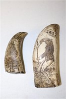Lot of 2 Faux Scrimshaw one dated 1852 with a