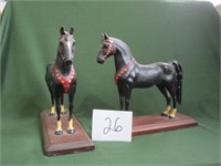 2 Cast Iron Aluminum Horses mounted on wood