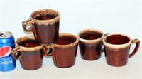 5 Vintage Brown Dip Mugs - 3 Hull - 2 McCoy