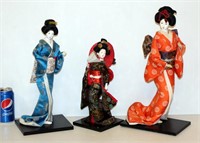 3 Vintage Geisha Dolls on Stands