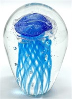 Blue Jellyfish Art Glass Paperweight