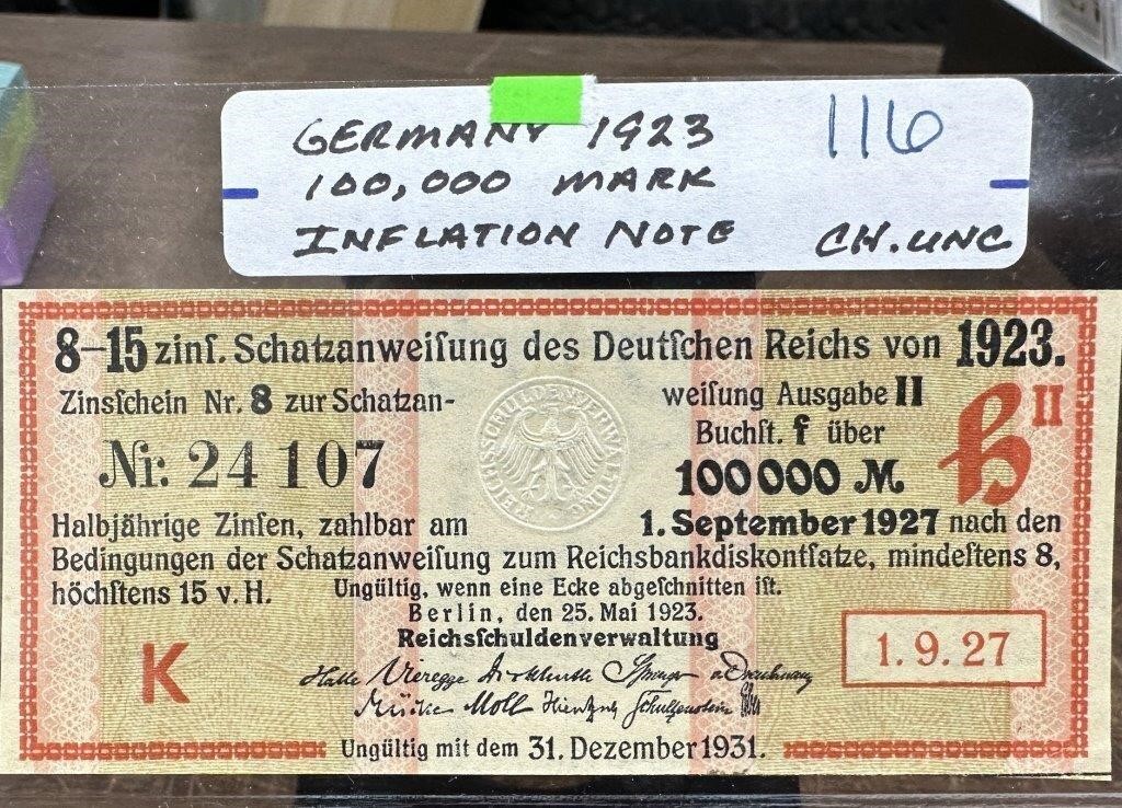 1923 GERMANY 100,000 MARK INFLATION NOTE