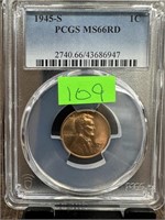 1945-S PCGS GRADED MS66RD WHEAT PENNY CENT