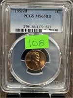1951-D PCGS GRADED MS66RD WHEAT PENNY CENT