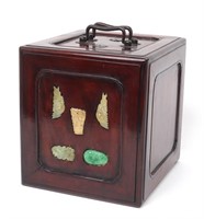 Gorgeous Chinese Hardwood Jewelry Box, Jade & Ston