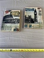 Rome and London burlap prints