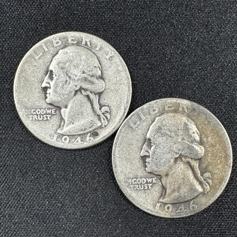 (2) 1946 Washington Silver Quarters