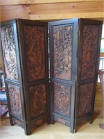 Beautiful Wood Room Divider 4 Sections Carved