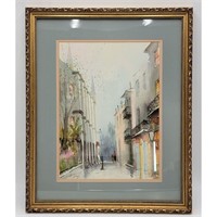 A Nice Street Scene Watercolor Painting Signed