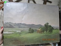 Antique Canvas Painting w/Issues-painting has Been