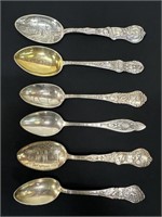 6 Sterling Souvenir Spoons: One Hawaii; One