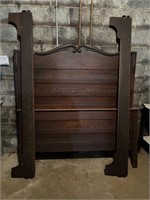Antique carved  Oak Headboard, footboard with